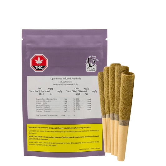 Liger Blood infused with blonde hash By Virtue Cannabis
