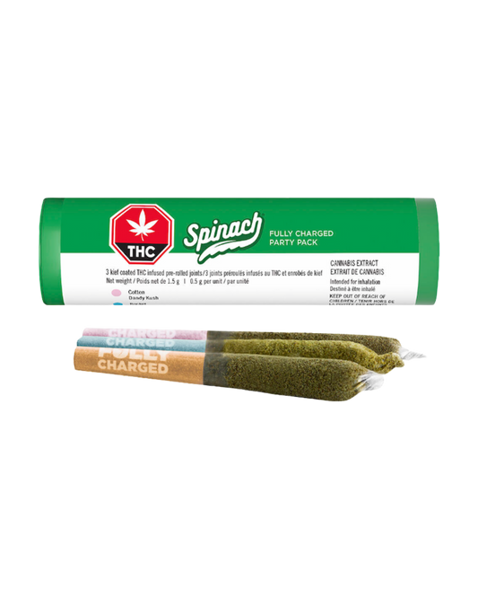 Fully Charged Party Pack Distillate and Kief Coated By Spinach