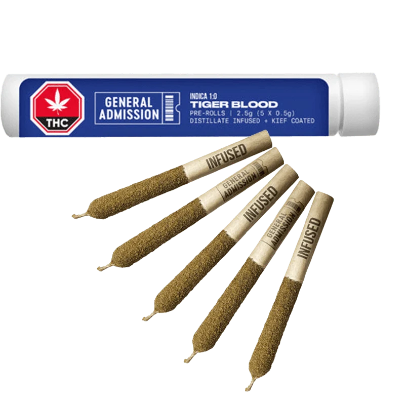 Tiger Blood Distillate Infused and kief coated By General Admission 5 x 0.5g