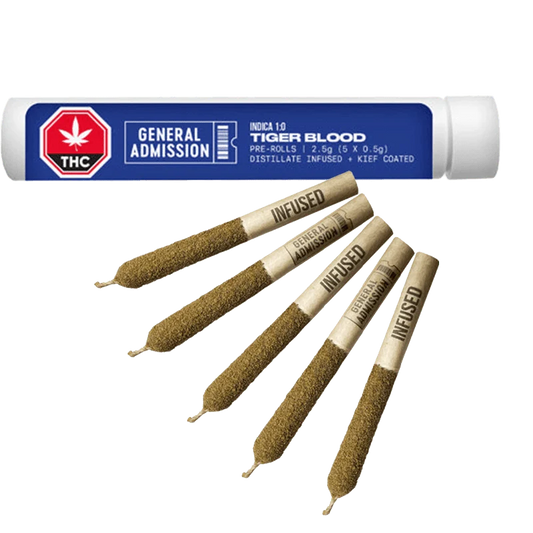 Tiger Blood Distillate Infused and kief coated By General Admission 5 x 0.5g